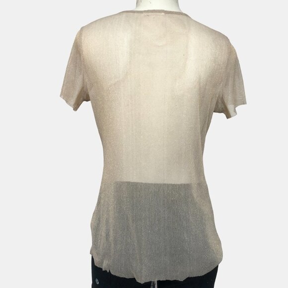 ANTISTAR Gold Sheer Metallic Short Sleeve Party Top Size Med - Picture 2 of 10